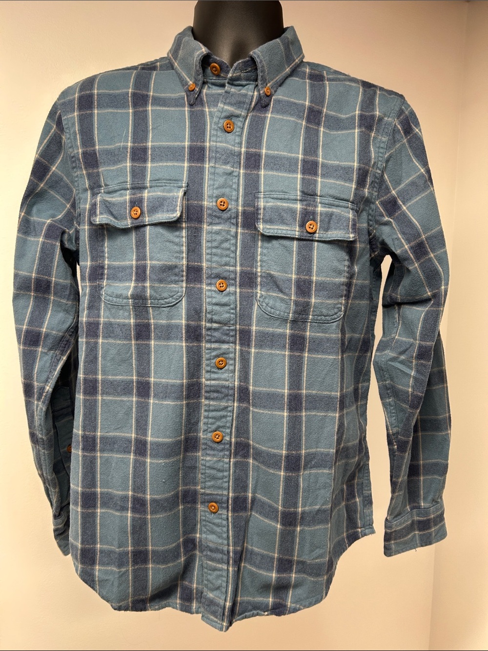Abercrombie & Fitch Men Medium Blue Plaid Flannel Button Down Shirt
